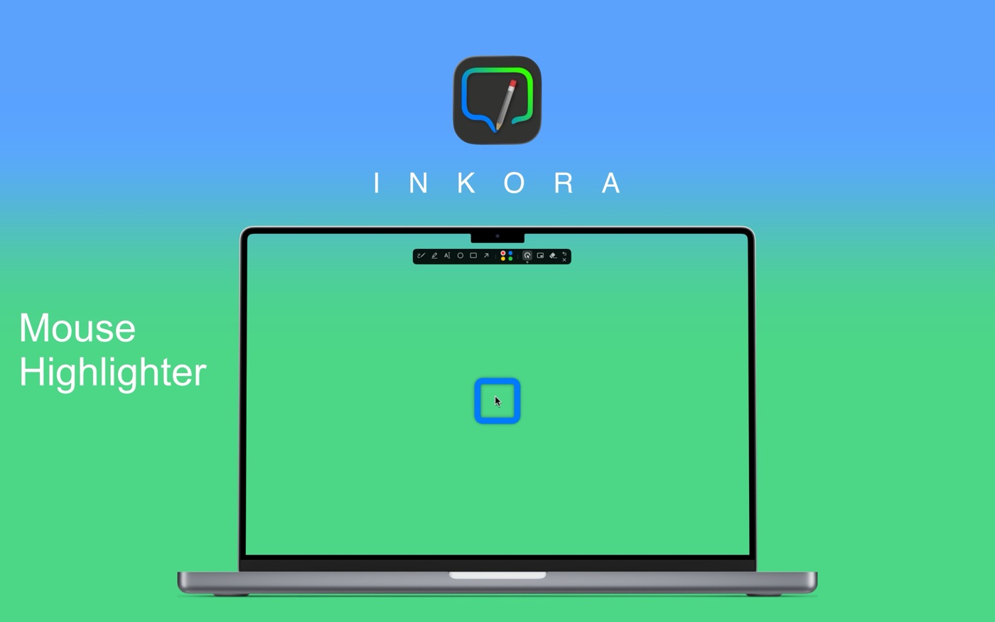 Inkora's mouse highlighter drawing a blue box around the pointer