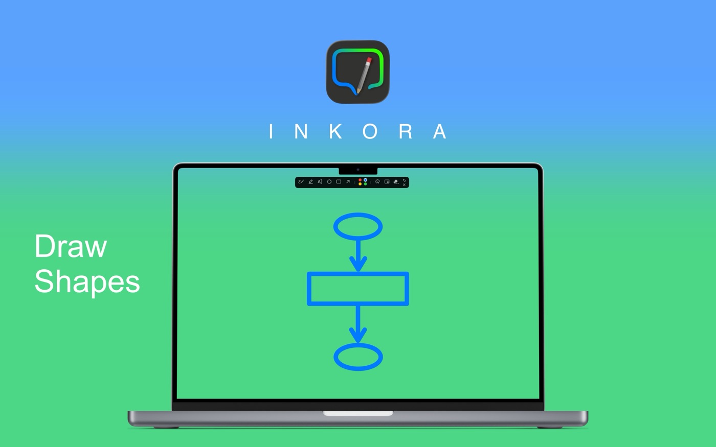 Inkora drawing a flowchart of clean shapes and arrows over a green screen